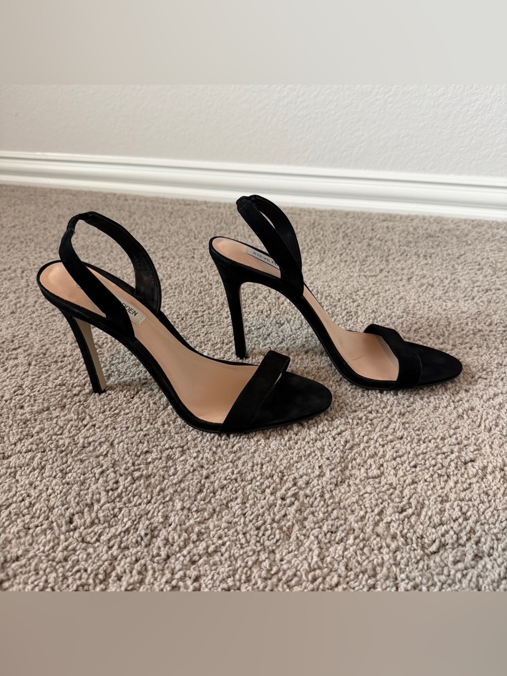 Steve Madden Black Suede Open-Toe Slingback Heels